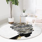 - RealHomes Dijital Baskılı Kaymaz Tabanlı Comfort Yuvarlak Halı - Realhomes  Siyah Beyaz Zenci Kadın Motifli Modern Salon ve Oturma Odası Yıkanabilir Kaymaz Tabanlı Yuvarlak Halı Realhomes