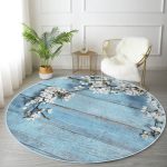 - RealHomes Dijital Baskılı Kaymaz Tabanlı Comfort Yuvarlak Halı - Realhomes  Realhomes Mavi Ahşap Zeminli Bahar Motifli Lacivert Mutfak Yıkanabilir Kaymaz Tabanlı Yuvarlak Kadife Halı Realhomes