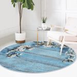 - RealHomes Dijital Baskılı Kaymaz Tabanlı Comfort Yuvarlak Halı - Realhomes  Realhomes Mavi Ahşap Zeminli Bahar Motifli Lacivert Mutfak Yıkanabilir Kaymaz Tabanlı Yuvarlak Kadife Halı Realhomes