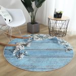- RealHomes Dijital Baskılı Kaymaz Tabanlı Comfort Yuvarlak Halı - Realhomes  Realhomes Mavi Ahşap Zeminli Bahar Motifli Lacivert Mutfak Yıkanabilir Kaymaz Tabanlı Yuvarlak Kadife Halı Realhomes