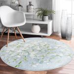 - RealHomes Dijital Baskılı Kaymaz Tabanlı Comfort Yuvarlak Halı - Realhomes  Mavi Zeminde Beyaz Ortanca Çiçeği Dijital Baskılı Lacivert Mutfak Yıkanabilir Kaymaz Tabanlı Yuvarlak Halı Realhomes