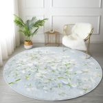 - RealHomes Dijital Baskılı Kaymaz Tabanlı Comfort Yuvarlak Halı - Realhomes  Mavi Zeminde Beyaz Ortanca Çiçeği Dijital Baskılı Lacivert Mutfak Yıkanabilir Kaymaz Tabanlı Yuvarlak Halı Realhomes