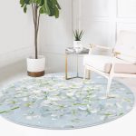 - RealHomes Dijital Baskılı Kaymaz Tabanlı Comfort Yuvarlak Halı - Realhomes  Mavi Zeminde Beyaz Ortanca Çiçeği Dijital Baskılı Lacivert Mutfak Yıkanabilir Kaymaz Tabanlı Yuvarlak Halı Realhomes