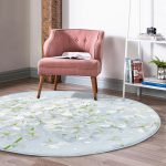 - RealHomes Dijital Baskılı Kaymaz Tabanlı Comfort Yuvarlak Halı - Realhomes  Mavi Zeminde Beyaz Ortanca Çiçeği Dijital Baskılı Lacivert Mutfak Yıkanabilir Kaymaz Tabanlı Yuvarlak Halı Realhomes