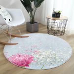 - RealHomes Dijital Baskılı Kaymaz Tabanlı Comfort Yuvarlak Halı - Realhomes  Mavi Zeminde Fuşya Beyaz Ortanca Çiçeği Dijital Baskılı Lacivert Mutfak Yıkanabilir Kaymaz Tabanlı Yuvarlak Halı Realhomes