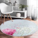 - RealHomes Dijital Baskılı Kaymaz Tabanlı Comfort Yuvarlak Halı - Realhomes  Mavi Zeminde Fuşya Beyaz Ortanca Çiçeği Dijital Baskılı Lacivert Mutfak Yıkanabilir Kaymaz Tabanlı Yuvarlak Halı Realhomes