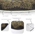 Siyah Zeminde Gold Mandala Motifli Salon ve Oturma Odası Yıkanabilir Kaymaz Tabanlı Yuvarlak Halı Realhomes