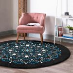 Siyah Zeminde Mavi Boncuklu Mandala Salon ve Oturma Odası Yıkanabilir Kaymaz Tabanlı Yuvarlak Halı Realhomes