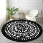 - RealHomes Dijital Baskılı Kaymaz Tabanlı Comfort Yuvarlak Halı - Realhomes  Siyah Beyaz Çiçek Desenli Mandala Motifli Salon ve Oturma Odası Yıkanabilir Kaymaz Tabanlı Yuvarlak Halı Realhomes