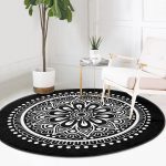 - RealHomes Dijital Baskılı Kaymaz Tabanlı Comfort Yuvarlak Halı - Realhomes  Siyah Beyaz Çiçek Desenli Mandala Motifli Salon ve Oturma Odası Yıkanabilir Kaymaz Tabanlı Yuvarlak Halı Realhomes