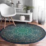 - RealHomes Dijital Baskılı Kaymaz Tabanlı Comfort Yuvarlak Halı - Realhomes Lacivert Desenli Gold Mandala Motifli Renkli Salon ve Oturma Odası Yıkanabilir Kaymaz Tabanlı Yuvarlak Halı Realhomes