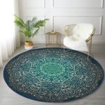 - RealHomes Dijital Baskılı Kaymaz Tabanlı Comfort Yuvarlak Halı - Realhomes Lacivert Desenli Gold Mandala Motifli Renkli Salon ve Oturma Odası Yıkanabilir Kaymaz Tabanlı Yuvarlak Halı Realhomes