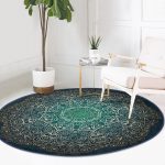 - RealHomes Dijital Baskılı Kaymaz Tabanlı Comfort Yuvarlak Halı - Realhomes Lacivert Desenli Gold Mandala Motifli Renkli Salon ve Oturma Odası Yıkanabilir Kaymaz Tabanlı Yuvarlak Halı Realhomes