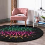 - RealHomes Dijital Baskılı Kaymaz Tabanlı Comfort Yuvarlak Halı - Realhomes  Siyah Zeminde Pembe Yeşil Mandala Motifli Renkli Salon ve Oturma Odası Yıkanabilir Kaymaz Tabanlı Yuvarlak Halı Realhomes