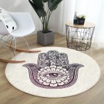 - RealHomes Dijital Baskılı Kaymaz Tabanlı Comfort Yuvarlak Halı - Realhomes  Fâtımâ'nın Eli Özel Tasarım Dijital Baskılı Modern Krem Salon ve Oturma Odası Yıkanabilir Kaymaz Tabanlı Yuvarlak Halı Realhomes