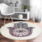 - RealHomes Dijital Baskılı Kaymaz Tabanlı Comfort Yuvarlak Halı - Realhomes  Fâtımâ'nın Eli Özel Tasarım Dijital Baskılı Modern Krem Salon ve Oturma Odası Yıkanabilir Kaymaz Tabanlı Yuvarlak Halı Realhomes