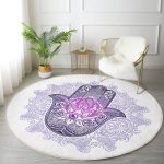 - RealHomes Dijital Baskılı Kaymaz Tabanlı Comfort Yuvarlak Halı - Realhomes  Mandala İçinde Fatma'nın Bereket Eli Motifli Pembe Salon ve Oturma Odası Yıkanabilir Kaymaz Tabanlı Yuvarlak Halı Realhomes