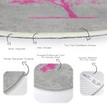 - RealHomes Dijital Baskılı Kaymaz Tabanlı Comfort Yuvarlak Halı - Realhomes  Gri Zeminde Fuşya Ağaç Tasarımlı Pembe Salon ve Oturma Odası Yıkanabilir Kaymaz Tabanlı Yuvarlak Halı Realhomes