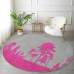 - RealHomes Dijital Baskılı Kaymaz Tabanlı Comfort Yuvarlak Halı - Realhomes  Realhomes Gri Zeminde Fuşya Ağaç Tasarımlı Pembe Salon ve Oturma Odası Yıkanabilir Kaymaz Tabanlı Yuvarlak Halı Realhomes