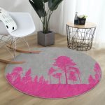 - RealHomes Dijital Baskılı Kaymaz Tabanlı Comfort Yuvarlak Halı - Realhomes  Realhomes Gri Zeminde Fuşya Ağaç Tasarımlı Pembe Salon ve Oturma Odası Yıkanabilir Kaymaz Tabanlı Yuvarlak Halı Realhomes