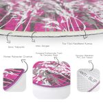 - RealHomes Dijital Baskılı Kaymaz Tabanlı Comfort Yuvarlak Halı - Realhomes  Fuşya Zeminde Beyaz Ve Gri Çiçek Motifli Pembe Salon ve Oturma Odası Yıkanabilir Kaymaz Tabanlı Yuvarlak Halı Realhomes