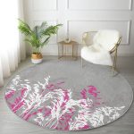 - RealHomes Dijital Baskılı Kaymaz Tabanlı Comfort Yuvarlak Halı - Realhomes  Gri Zeminde Fuşya Ve Beyaz Çiçek Tasarımlı Salon ve Oturma Odası Yıkanabilir Kaymaz Tabanlı Yuvarlak Halı Realhomes