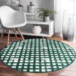 - RealHomes Dijital Baskılı Kaymaz Tabanlı Comfort Yuvarlak Halı - Realhomes  Realhomes Koyu Yeşil Geometrik Kare Motifli Ofis Yıkanabilir Kaymaz Tabanlı Yuvarlak Kadife Halı Realhomes