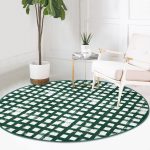- RealHomes Dijital Baskılı Kaymaz Tabanlı Comfort Yuvarlak Halı - Realhomes  Realhomes Koyu Yeşil Geometrik Kare Motifli Ofis Yıkanabilir Kaymaz Tabanlı Yuvarlak Kadife Halı Realhomes