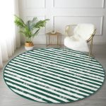 - RealHomes Dijital Baskılı Kaymaz Tabanlı Comfort Yuvarlak Halı - Realhomes Realhomes Koyu Yeşil Çizgili Motifli Modern Ofis Yıkanabilir Kaymaz Tabanlı Yuvarlak Kadife Halı Realhomes