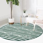 - RealHomes Dijital Baskılı Kaymaz Tabanlı Comfort Yuvarlak Halı - Realhomes Realhomes Koyu Yeşil Çizgili Motifli Modern Ofis Yıkanabilir Kaymaz Tabanlı Yuvarlak Kadife Halı Realhomes