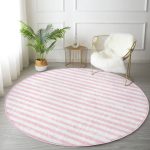 - RealHomes Dijital Baskılı Kaymaz Tabanlı Comfort Yuvarlak Halı - Realhomes Realhomes Pembe Çizgili Motifli Modern Salon ve Oturma Odası Yıkanabilir Kaymaz Tabanlı Yuvarlak Halı Realhomes