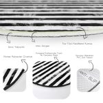 Realhomes Dijital Baskılı Siyah Çizgili Motifli Modern Ofis Yıkanabilir Kaymaz Tabanlı Yuvarlak Kadife Halı Realhomes