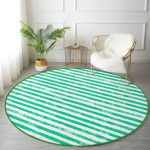 - RealHomes Dijital Baskılı Kaymaz Tabanlı Comfort Yuvarlak Halı - Realhomes  Yeşil Çizgili Motifli Modern Lacivert Salon ve Oturma Odası Yıkanabilir Kaymaz Tabanlı Yuvarlak Halı Realhomes