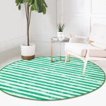 - RealHomes Dijital Baskılı Kaymaz Tabanlı Comfort Yuvarlak Halı - Realhomes  Yeşil Çizgili Motifli Modern Lacivert Salon ve Oturma Odası Yıkanabilir Kaymaz Tabanlı Yuvarlak Halı Realhomes