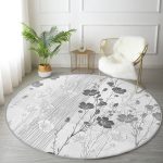 - RealHomes Dijital Baskılı Kaymaz Tabanlı Comfort Yuvarlak Halı - Realhomes Karakalem Çizimli Çiçek Tasarım Dijital Baskılı Modern Gri Mutfak Yıkanabilir Kaymaz Tabanlı Yuvarlak Halı Realhomes