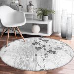 - RealHomes Dijital Baskılı Kaymaz Tabanlı Comfort Yuvarlak Halı - Realhomes Karakalem Çizimli Çiçek Tasarım Dijital Baskılı Modern Gri Mutfak Yıkanabilir Kaymaz Tabanlı Yuvarlak Halı Realhomes