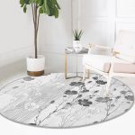 - RealHomes Dijital Baskılı Kaymaz Tabanlı Comfort Yuvarlak Halı - Realhomes Karakalem Çizimli Çiçek Tasarım Dijital Baskılı Modern Gri Mutfak Yıkanabilir Kaymaz Tabanlı Yuvarlak Halı Realhomes