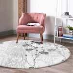 - RealHomes Dijital Baskılı Kaymaz Tabanlı Comfort Yuvarlak Halı - Realhomes Karakalem Çizimli Çiçek Tasarım Dijital Baskılı Modern Gri Mutfak Yıkanabilir Kaymaz Tabanlı Yuvarlak Halı Realhomes