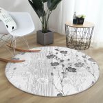 - RealHomes Dijital Baskılı Kaymaz Tabanlı Comfort Yuvarlak Halı - Realhomes Karakalem Çizimli Çiçek Tasarım Dijital Baskılı Modern Gri Mutfak Yıkanabilir Kaymaz Tabanlı Yuvarlak Halı Realhomes