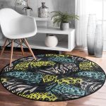 - RealHomes Dijital Baskılı Kaymaz Tabanlı Comfort Yuvarlak Halı - Realhomes Siyah Zeminde Renkli Yaprak Motifli Özel Tasarım Salon ve Oturma Odası Yıkanabilir Kaymaz Tabanlı Yuvarlak Halı Realhomes