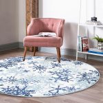 - RealHomes Dijital Baskılı Kaymaz Tabanlı Comfort Yuvarlak Halı - Realhomes  Beyaz Zeminde Mavi Kristal Ve Yıldız Motifli Özel Tasarım Modern Lacivert Mutfak Yıkanabilir Kaymaz Tabanlı Yuvarlak Halı Realhomes