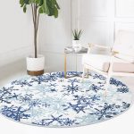 - RealHomes Dijital Baskılı Kaymaz Tabanlı Comfort Yuvarlak Halı - Realhomes  Beyaz Zeminde Mavi Kristal Ve Yıldız Motifli Özel Tasarım Modern Lacivert Mutfak Yıkanabilir Kaymaz Tabanlı Yuvarlak Halı Realhomes