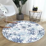 - RealHomes Dijital Baskılı Kaymaz Tabanlı Comfort Yuvarlak Halı - Realhomes  Beyaz Zeminde Mavi Kristal Ve Yıldız Motifli Özel Tasarım Modern Lacivert Mutfak Yıkanabilir Kaymaz Tabanlı Yuvarlak Halı Realhomes