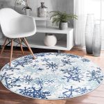 - RealHomes Dijital Baskılı Kaymaz Tabanlı Comfort Yuvarlak Halı - Realhomes  Beyaz Zeminde Mavi Kristal Ve Yıldız Motifli Özel Tasarım Modern Lacivert Mutfak Yıkanabilir Kaymaz Tabanlı Yuvarlak Halı Realhomes