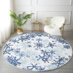 - RealHomes Dijital Baskılı Kaymaz Tabanlı Comfort Yuvarlak Halı - Realhomes  Beyaz Zeminde Mavi Kristal Ve Yıldız Motifli Özel Tasarım Modern Lacivert Mutfak Yıkanabilir Kaymaz Tabanlı Yuvarlak Halı Realhomes