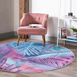 - RealHomes Dijital Baskılı Kaymaz Tabanlı Comfort Yuvarlak Halı - Realhomes  Büyüleyici Renklerde Tropikal Yaprak Desenli Özel Tasarım Pembe Mutfak Yıkanabilir Kaymaz Tabanlı Yuvarlak Halı Realhomes