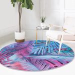 - RealHomes Dijital Baskılı Kaymaz Tabanlı Comfort Yuvarlak Halı - Realhomes  Büyüleyici Renklerde Tropikal Yaprak Desenli Özel Tasarım Pembe Mutfak Yıkanabilir Kaymaz Tabanlı Yuvarlak Halı Realhomes