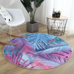 - RealHomes Dijital Baskılı Kaymaz Tabanlı Comfort Yuvarlak Halı - Realhomes  Büyüleyici Renklerde Tropikal Yaprak Desenli Özel Tasarım Pembe Mutfak Yıkanabilir Kaymaz Tabanlı Yuvarlak Halı Realhomes