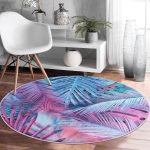 - RealHomes Dijital Baskılı Kaymaz Tabanlı Comfort Yuvarlak Halı - Realhomes  Büyüleyici Renklerde Tropikal Yaprak Desenli Özel Tasarım Pembe Mutfak Yıkanabilir Kaymaz Tabanlı Yuvarlak Halı Realhomes