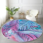 - RealHomes Dijital Baskılı Kaymaz Tabanlı Comfort Yuvarlak Halı - Realhomes  Büyüleyici Renklerde Tropikal Yaprak Desenli Özel Tasarım Pembe Mutfak Yıkanabilir Kaymaz Tabanlı Yuvarlak Halı Realhomes